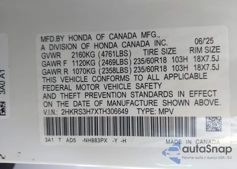 2026 Honda Cr-V Ex-L 2Wd из США, поврежденный, VIN 2HKRS3H7XTH306649